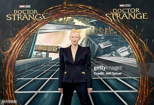 Tilda Swinton in front of the Doctor Strange inspired 3D Art at a fan screening, to celebrate the release of Marvel Studio's Doctor Strange at the...