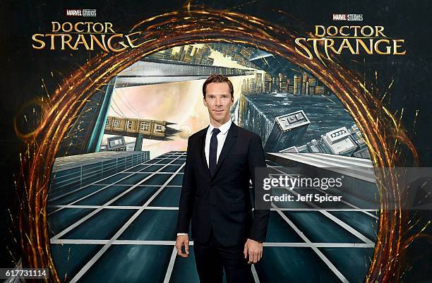 Benedict Cumberbatch in front of the Doctor Strange inspired 3D Art at a fan screening, to celebrate the release of Marvel Studio's Doctor Strange at...