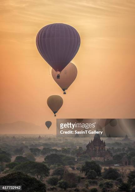 Hot air balloon over plain of Bagan