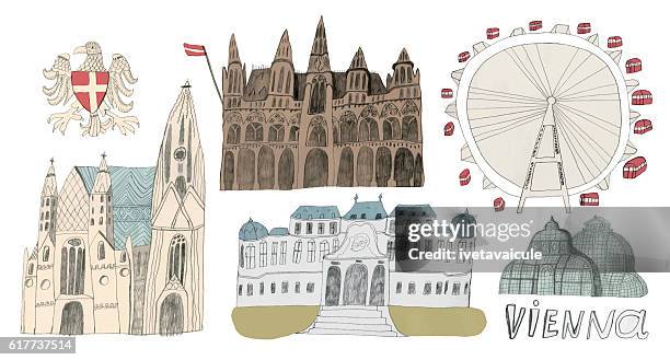 ilustrações de stock, clip art, desenhos animados e ícones de vienna buildings and landmarks - viena