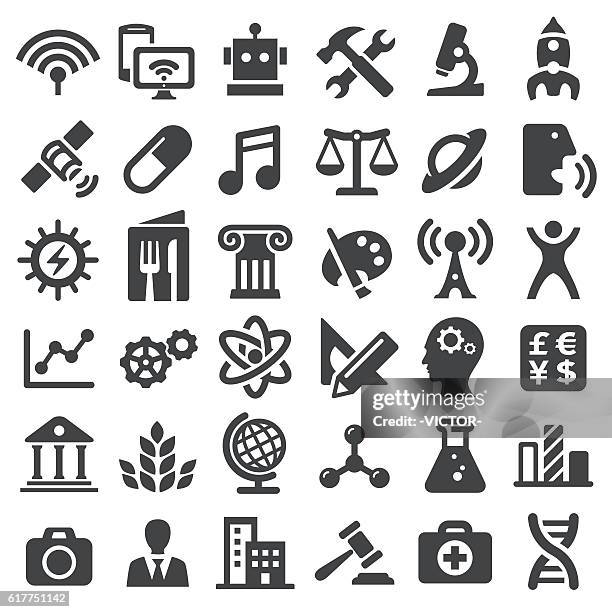 educational subjects icons - big series - art and science stock illustrations