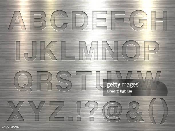 bildbanksillustrationer, clip art samt tecknat material och ikoner med alphabet design - letters on metal texture background - sheet metal