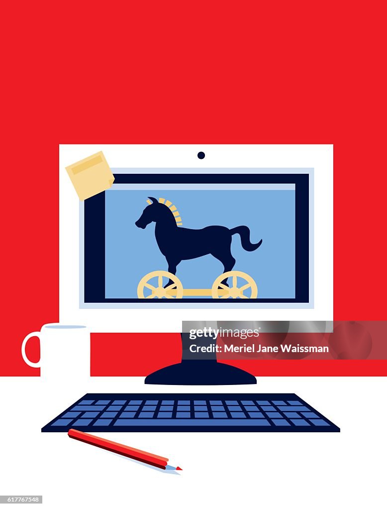 Computer Trojan Cartoon Desktop Computer With Trojan Horse High-Res Vector Graphic - Getty Images
