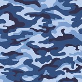 Military camouflage seamless pattern, blue color. Vector illustration
