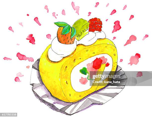 delicious sweets swiss roll - cream stock illustrations