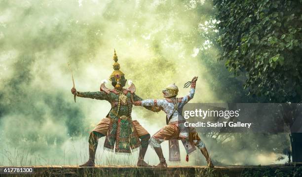 khon is traditional dance drama art - lord hanuman stock pictures, royalty-free photos & images