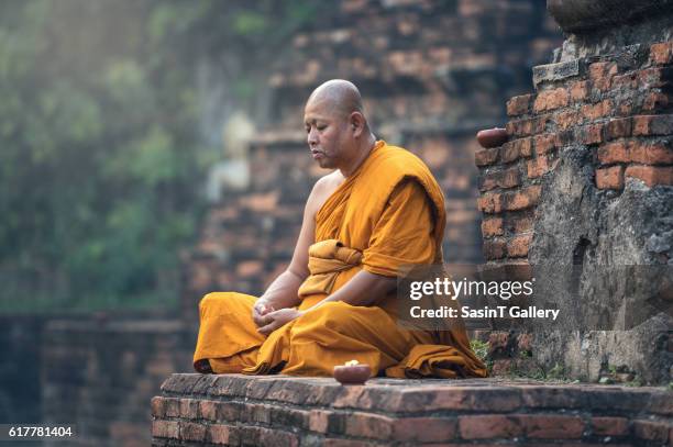 buddhist monk meditation - boeddhisme stockfoto's en -beelden