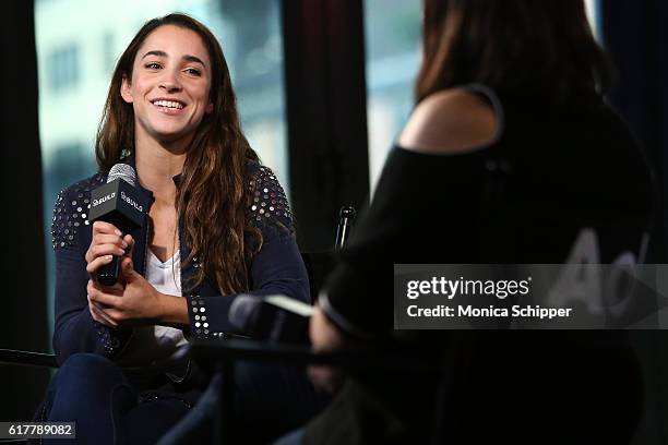 Olympic gymnast Aly Raisman speaks with Entertainment editorial director at AOL Donna Freydkin at The Build Series Presents Aly Raisman at AOL HQ on...