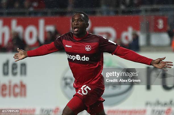 Osayamen Osawe of Kaiserslautern celebrates his team's second goal during the Second Bundesliga match between 1. FC Kaiserslautern and VfL Bochum...