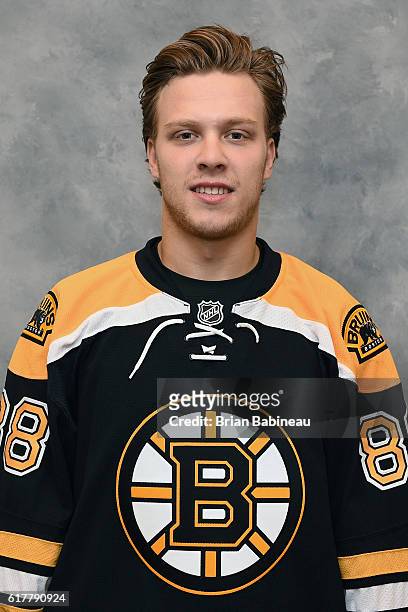 David Pastrnak of the Boston Bruins poses for his official headshot for the 2016-2017 season on October 6, 2016 in Watertown, Massachusetts.