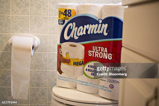 Package of Procter & Gamble Co. Charmin brand toilet tissue is arranged for a photograph in Tiskilwa, Illinois, U.S., on Monday, Oct. 24, 2016....