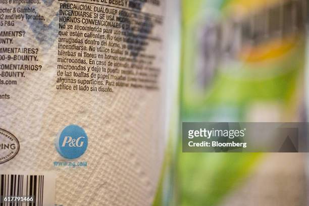 Procter & Gamble Co. Logo appears on a roll of Bounty brand paper towels in Tiskilwa, Illinois, U.S., on Monday, Oct. 24, 2016. Procter & Gamble Co....