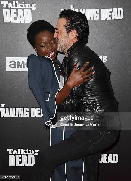 Actress Danai Gurira and actor Jeffrey Dean Morgan attend the live, 90-minute special edition of "Talking Dead" at Hollywood Forever on October 23,...