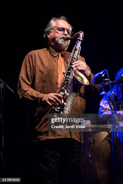 Joe Lovano of Valdes-Lovano Quintet performs on stage during Festival Internacional Jazz Barcelona at Sala Barts on October 24, 2016 in Barcelona,...