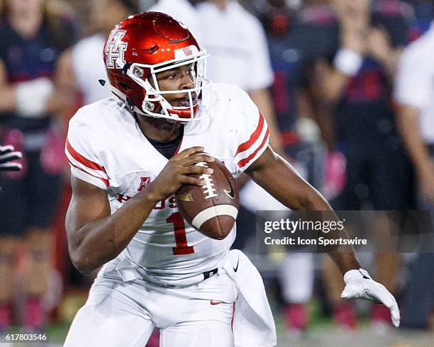 Houston Cougars quarterback Greg Ward Jr. During the American Athletic Conference college football game between the SMU Mustangs and the Houston...