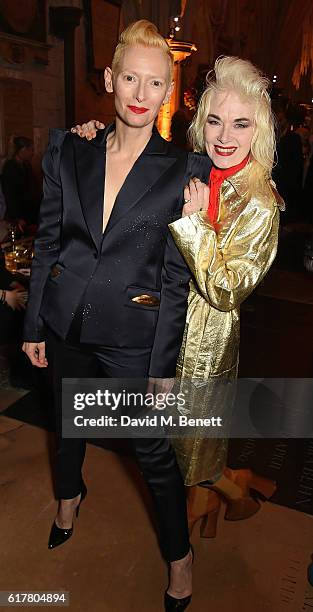 Tilda Swindon and Pam Hogg attend Marvel Studios and British GQ hosted reception in The Cloisters at Westminster Abbey, to celebrate the release of...