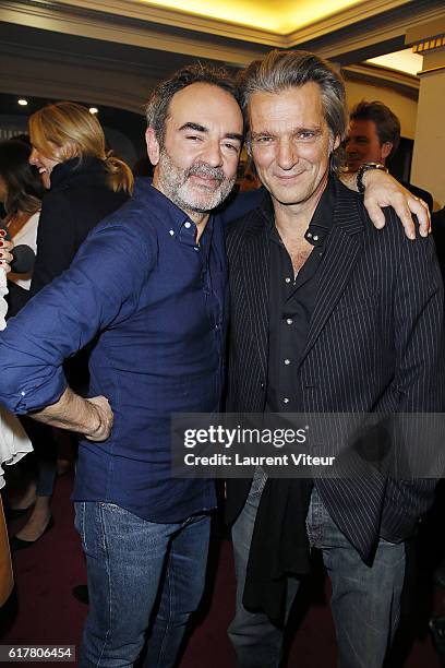 Bruno Solo and Yvan Le Bolloc'h attend "L'Heureux Elu" Theater Play Premiere at Theatre de La Madeleine on October 24, 2016 in Paris, France.