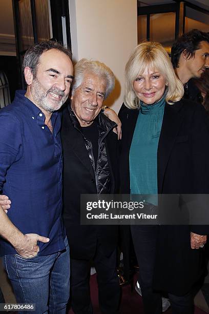 Bruno Solo, Philippe Gildas and Maryse Gildas attend "L'Heureux Elu" Theater Play Premiere at Theatre de La Madeleine on October 24, 2016 in Paris,...