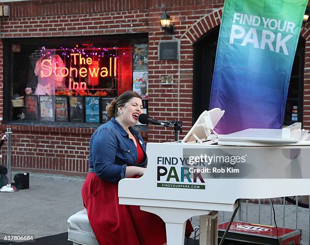 Mary Lambert performs at Stonewall National Monument on October 24, 2016 in New York City.