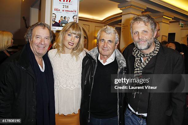 Daniel Russo, Melanie Page, Michel Boujenah and Stephane Guillon attend "L'Heureux Elu" theater play premiere at Theatre de La Madeleine on October...