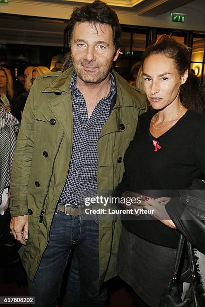 Philippe Lellouche and Vanessa Demouy attend "L'Heureux Elu" theater play premiere at Theatre de La Madeleine on October 24, 2016 in Paris, France.