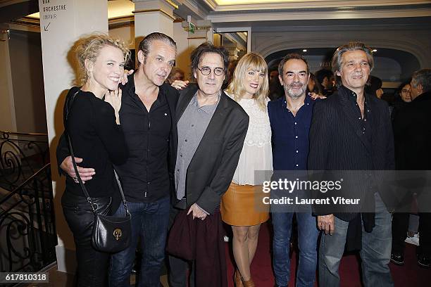 Mathilde Penin, David Brecourt, Eric Assous, Melanie Page, Bruno Solo and Yvan Le Bolloc'h attend "L'Heureux Elu" theater play premiere at Theatre de...