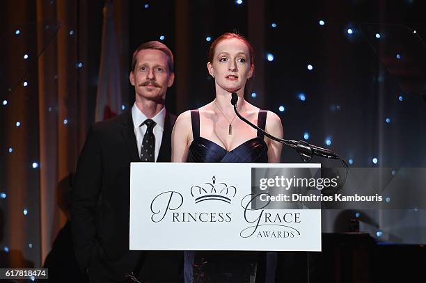 Dancers Ethan Stiefel and Gillian Murphy speak onstage during the 2016 Princess Grace Awards Gala with presenting sponsor Christian Dior Couture at...