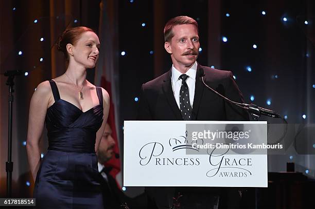 Dancers Gillian Murphy and Ethan Stiefel speak onstage during the 2016 Princess Grace Awards Gala with presenting sponsor Christian Dior Couture at...