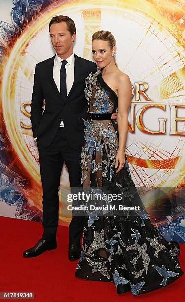 Benedict Cumberbatch and Rachel McAdams attend a fan screening of "Doctor Strange" at Odeon Leicester Square on October 24, 2016 in London, England.