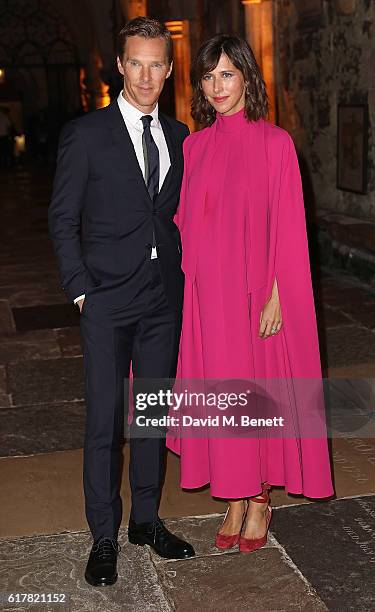 Benedict Cumberbatch and Sophie Hunter attend the red carpet launch event for "Doctor Strange" at Westminster Abbey on October 24, 2016 in London,...