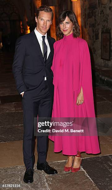 Benedict Cumberbatch and Sophie Hunter attend the red carpet launch event for "Doctor Strange" at Westminster Abbey on October 24, 2016 in London,...