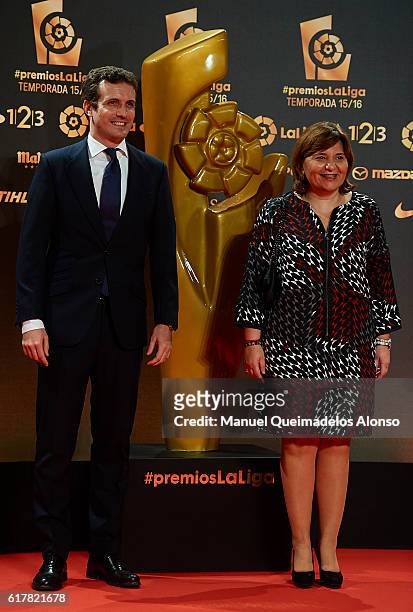 Pablo Casado and Isabel Bonig attend the LFP Soccer Awards Gala 2016 at Palacio de Congresos on October 24, 2016 in Valencia, Spain.