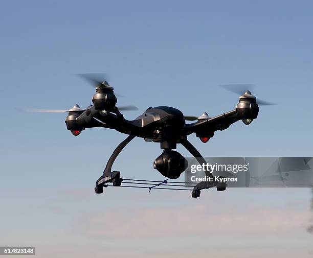 europe, germany, bavaria, view of  drone (or drohne) mid-air flying - multicopter stock pictures, royalty-free photos & images
