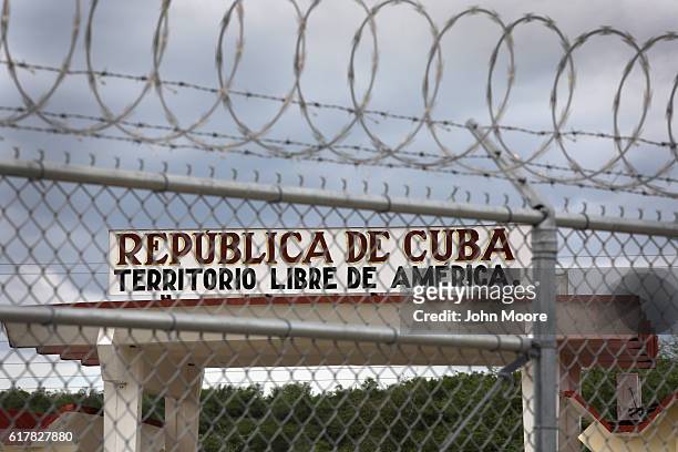 The Northeast Gate of the U.S. Naval Station at Guantanamo stands as the only entrance into the rest of Cuba on October 23, 2016 in Guantanamo Bay,...