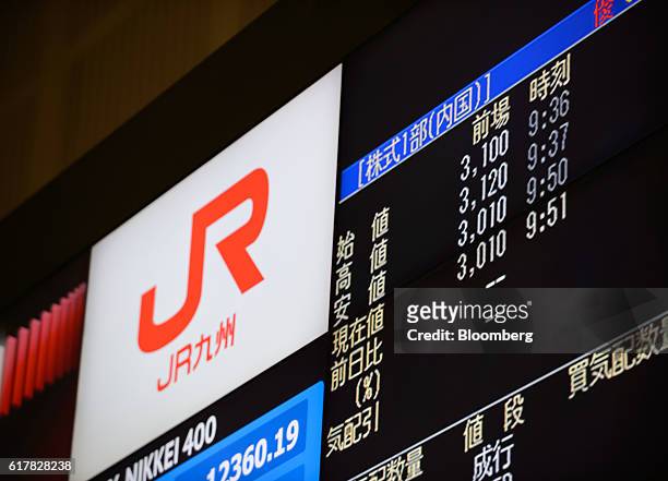 The opening price of Kyushu Railway Co. Shares is displayed on an electronic board at the trading floor of the Tokyo Stock Exchange , operated by...