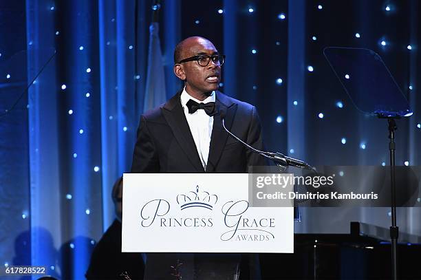 Costume Designer Paul Tazewell speaks onstage during the 2016 Princess Grace Awards Gala with presenting sponsor Christian Dior Couture at Cipriani...