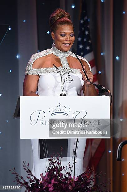 Princess Grace Statue Award Recipient Queen Latifah speaks onstage during the 2016 Princess Grace Awards Gala with presenting sponsor Christian Dior...