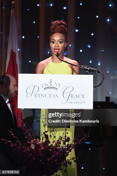 Princess Grace Statue Award Recipient Camille A. Brown speaks onstage during the 2016 Princess Grace Awards Gala with presenting sponsor Christian...
