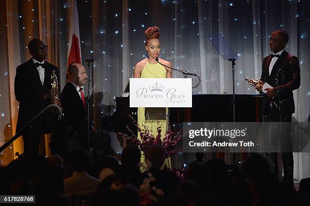 Princess Grace Statue Award Recipient Camille A. Brown speaks onstage during the 2016 Princess Grace Awards Gala with presenting sponsor Christian...