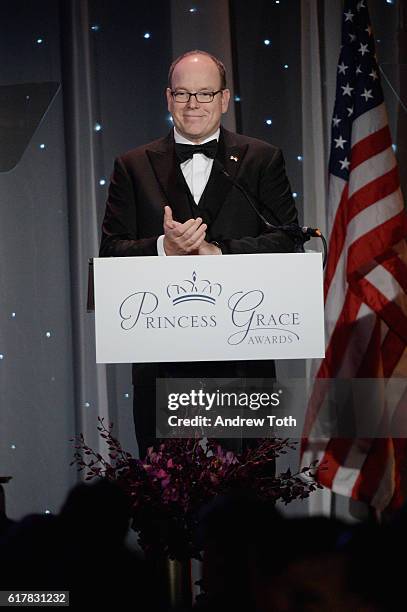 His Serene Highness Prince Albert II of Monaco speaks onstage during the 2016 Princess Grace Awards Gala with presenting sponsor Christian Dior...