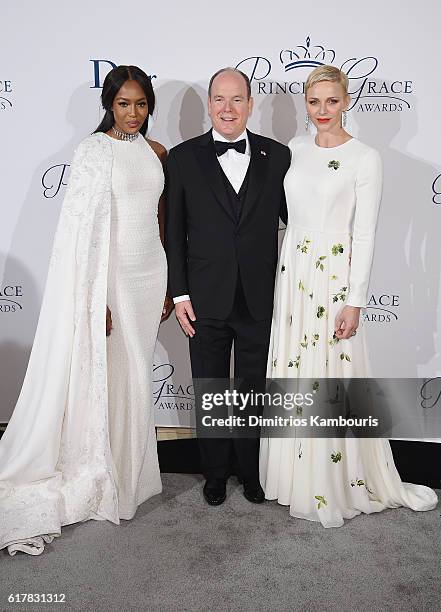 Model Naomi Campbell, His Serene Highness Prince Albert II and Her Serene Highness Princess Charlene of Monaco attend the 2016 Princess Grace Awards...