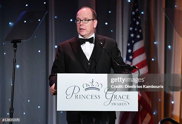 His Serene Highness Prince Albert II of Monaco speaks onstage during the 2016 Princess Grace Awards Gala with presenting sponsor Christian Dior...