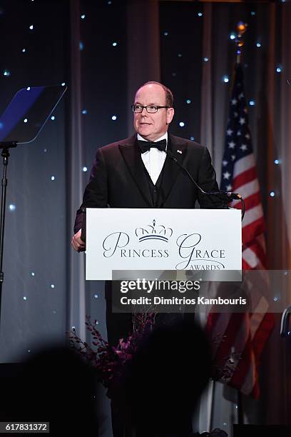 His Serene Highness Prince Albert II of Monaco speaks onstage during the 2016 Princess Grace Awards Gala with presenting sponsor Christian Dior...