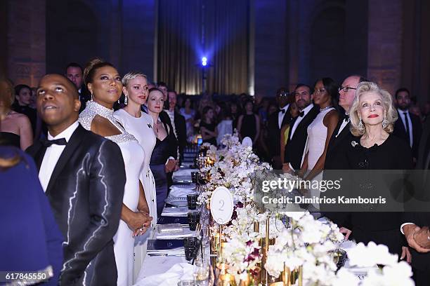Queen Latifah, Princess Charlene of Monaco, and Prince Albert II of Monaco attend the 2016 Princess Grace Awards Gala with presenting sponsor...