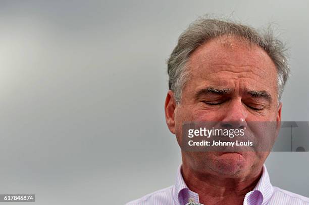 Democratic vice presidential nominee U.S. Sen. Tim Kaine speaks during a campaign rally at Florida International University on October 24, 2016 in...