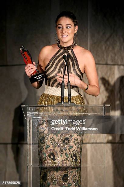 Honoree Shailene Woodley accepts the Advocate award onstage during the Second Annual "InStyle Awards" presented by InStyle at Getty Center on October...