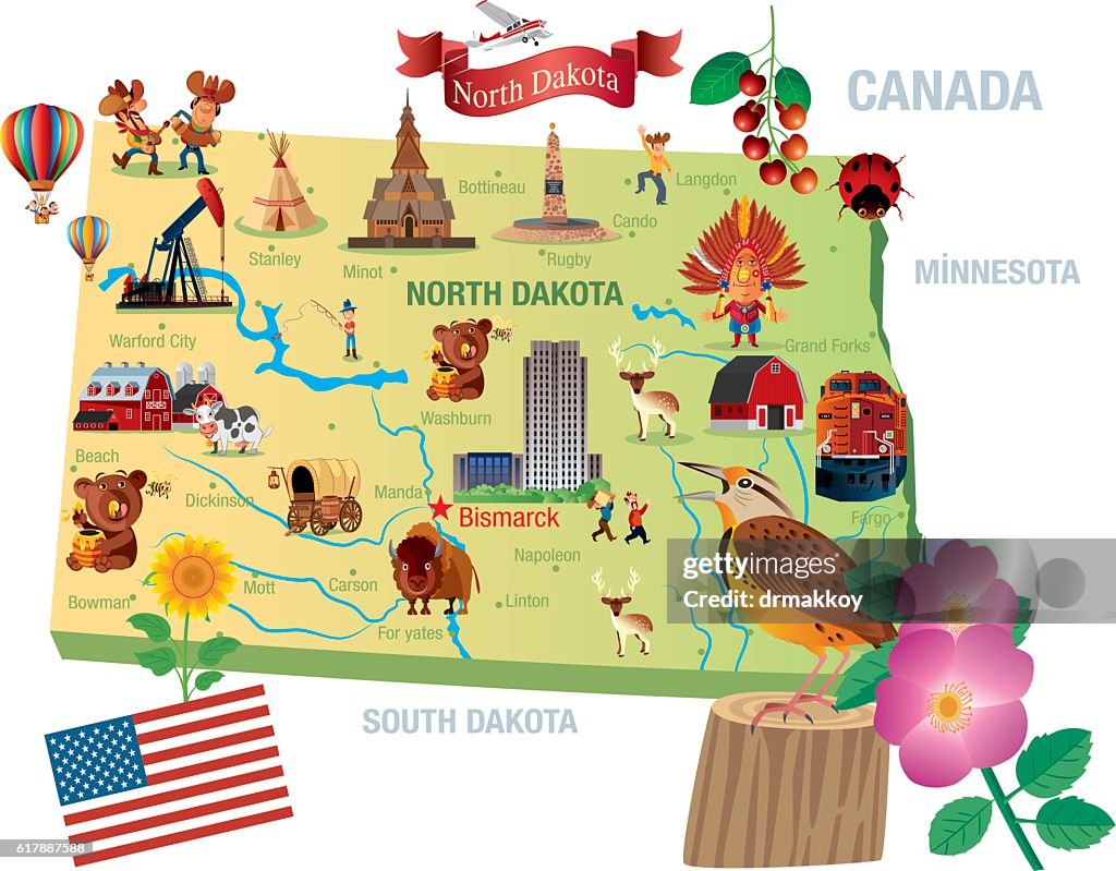 Cartoon Map of North Dakota