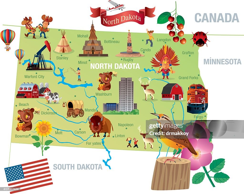 Cartoon Map of North Dakota