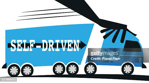 self-driven van - runaway vehicle stock illustrations