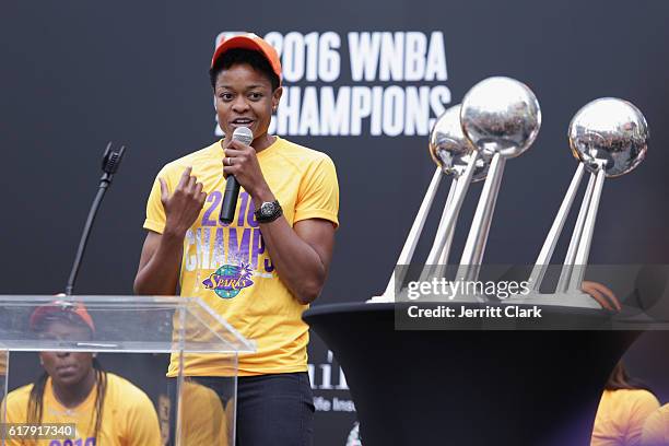 Player Alana Beard during the LA Sparks 2016 WNBA Champtionshp Celebration at LA Live on October 24, 2016 in Los Angeles, California.